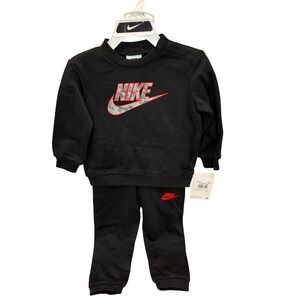Nike Toddler Boys 18M Black Sweatshirt Jogger Set Camo Swoosh